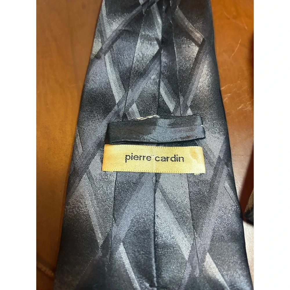 Pierre‎ Cardin Black Men's 100% Silk Tie Striped Necktie